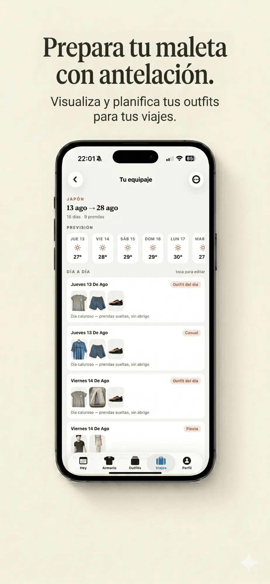Pantalla Viajes: planifica tu maleta con previsión del tiempo